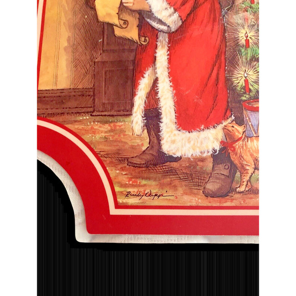 Christmas Placemats Vintage Set Lot 4 Vinyl 1980s Santa Tree Children 2 Sided - Picture 3 of 8